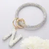 Fashnzfab -n- Bling Studded Initial Monogram Charm Bracelet Keychain Ab In Multi