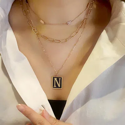 Fashnzfab -n- Gold Dipped Enamel Rectangle Initial Monogram Pendant Necklace In Multi