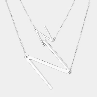 Fashnzfab -n- Initial Monogram 2row Strand Double Detachable Chain Necklace In Silver