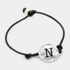 Fashnzfab -n- Initial Monogram Metal Disc Pearl Pointed Bracelet ~n~, Black, Silver In Multi