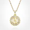 Fashnzfab -n- Stainless Steel Cz Stone Embellished Round Initial Monogram Pendant Necklace In Gold