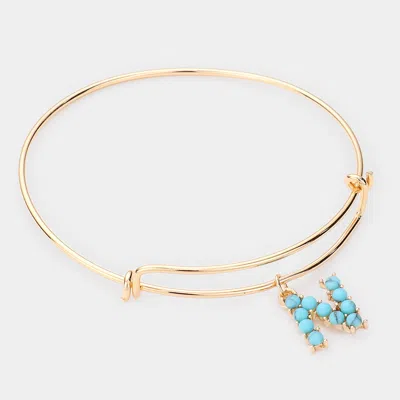 Fashnzfab -n- Turquoise Embellished Initial Monogram Charm Bracelet Gold