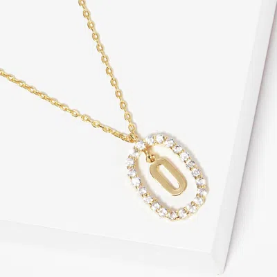 Fashnzfab -o- Gold Dipped Metal Initial Monogram Rhinestone Oval Link Pendant Necklace
