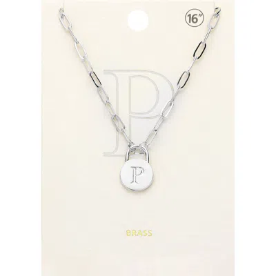 Fashnzfab -p- Brass Metal Initial Monogram Lock Pendant Necklace In Multi