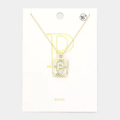 Fashnzfab -p- Brass Metal Rectangle Initial Monogram Pendant Necklace In Gold