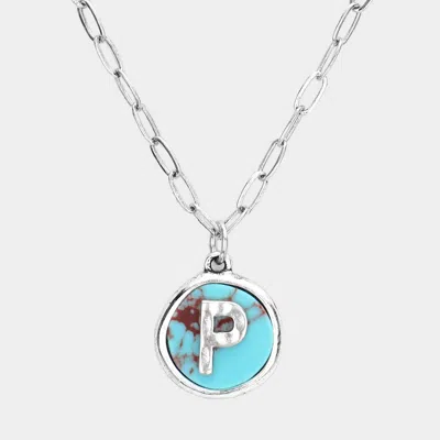 Fashnzfab -p- Initial Monogram Turquoise Pendant Necklace In Blue
