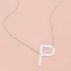 Fashnzfab -p- White Gold Dipped Initial Monogram Pendant Necklace In Metallic