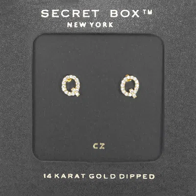 Fashnzfab -q- Secret Box _ 14k Gold Dipped Cz Initial Monogram Stud Earrings - ~q~ In Multi
