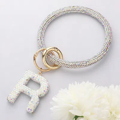Fashnzfab -r- Bling Studded Initial Monogram Charm Bracelet Keychain Ab In Multi
