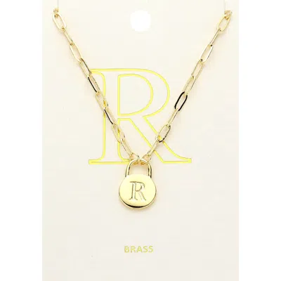 Fashnzfab -r- Brass Metal Initial Monogram Lock Pendant Necklace In Gold