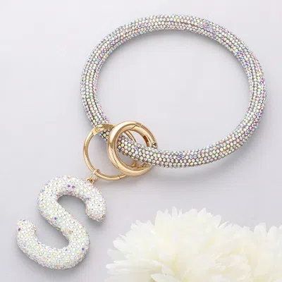 Fashnzfab -s- Bling Studded Initial Monogram Charm Bracelet Keychain Ab In Multi