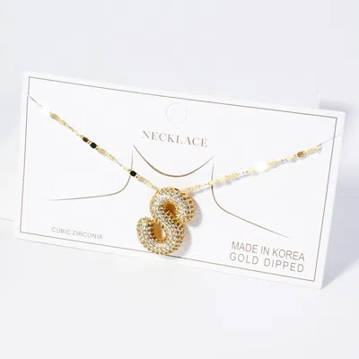 Fashnzfab -s- Gold Dipped Cz Stone Paved Initial Monogram Pendant Necklace