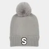 Fashnzfab -s- Initial Monogram Faux Fur Pom Pom Knit Beanie Hat In Gray