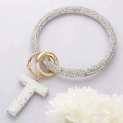 Fashnzfab -t- Bling Studded Initial Monogram Charm Bracelet Keychain Ab In Multi