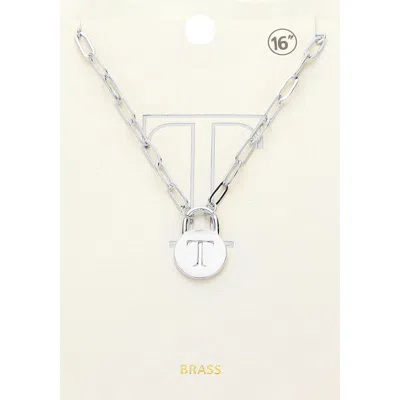 Fashnzfab -t- Brass Metal Initial Monogram Lock Pendant Necklace In Metallic