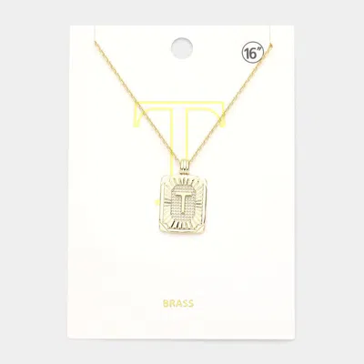 Fashnzfab -t- Brass Metal Rectangle Initial Monogram Pendant Necklace In Gold