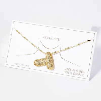 Fashnzfab -t- Gold Dipped Cz Stone Paved Initial Monogram Pendant Necklace