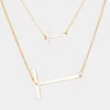 Fashnzfab -t- Initial Monogram 2row Strand Double Detachable Chain Necklace In Gold