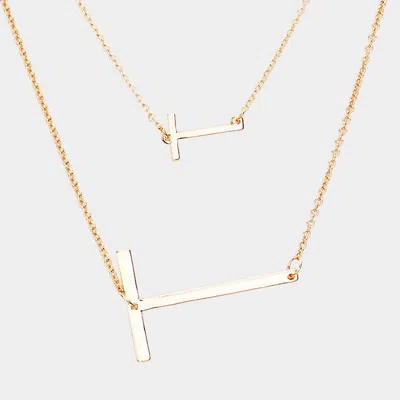 Fashnzfab -t- Initial Monogram 2row Strand Double Detachable Chain Necklace In Gold