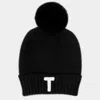 Fashnzfab -t- Initial Monogram Faux Fur Pom Pom Knit Beanie Hat In Black