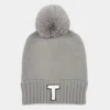 Fashnzfab -t- Initial Monogram Faux Fur Pom Pom Knit Beanie Hat In Gray