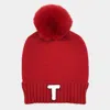 Fashnzfab -t- Initial Monogram Faux Fur Pom Pom Knit Beanie Hat In White
