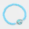 Fashnzfab -t- Initial Monogram Turquoise Charm Faceted Beaded Stretch Bracelet Turquoise In Blue