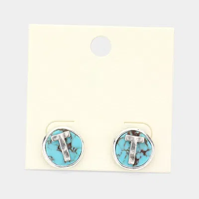 Fashnzfab -t- Initial Monogram Turquoise Stud Earrings - Turquoise, ~t~ In Metallic