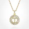 Fashnzfab -t- Stainless Steel Cz Stone Embellished Round Initial Monogram Pendant Necklace In Gold