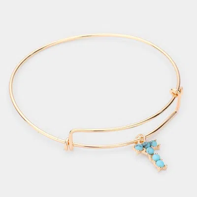 Fashnzfab -t- Turquoise Embellished Initial Monogram Charm Bracelet Gold