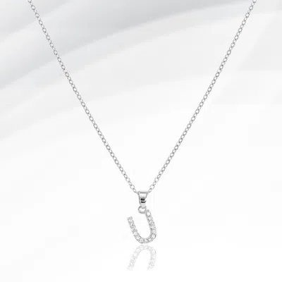Fashnzfab -u- Stainless Steel Cz Stone Paved Initial Monogram Pendant Necklace In Metallic