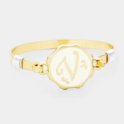 Fashnzfab -v- Acrylic Initial Monogram Metal Disc Hook Bracelet Worn Gold In Multi