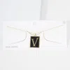 Fashnzfab -v- Gold Dipped Enamel Rectangle Initial Monogram Pendant Necklace In Black
