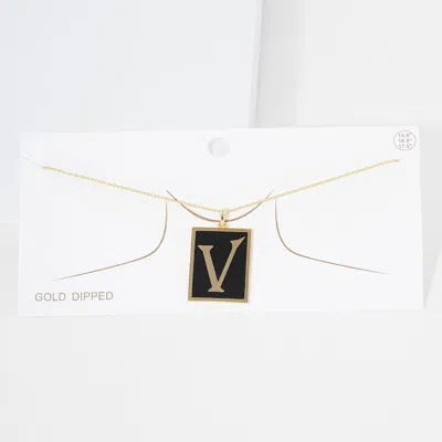 Fashnzfab -v- Gold Dipped Enamel Rectangle Initial Monogram Pendant Necklace In Black