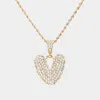 Fashnzfab -v- Rhinestone Initial Monogram Pendant Brass Chain Necklace In Gold