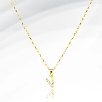 Fashnzfab -v- Stainless Steel Cz Stone Paved Initial Monogram Pendant Necklace In Gold