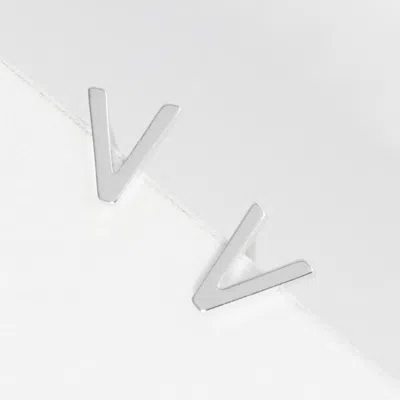 Fashnzfab -v- White Gold Dipped Metal Initial Monogram Stud Earrings In Metallic