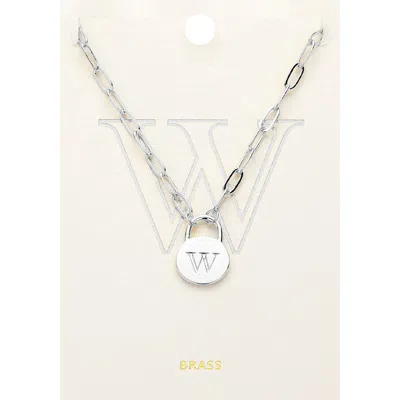 Fashnzfab -w- Brass Metal Initial Monogram Lock Pendant Necklace In Silver