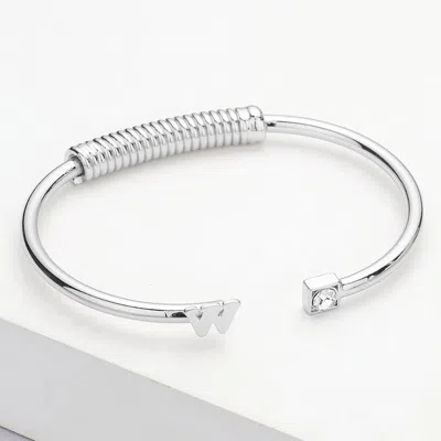 Fashnzfab -w- Initial Monogram Brass Metal Round Stone Tip Cuff Bracelet Rhodium In Multi