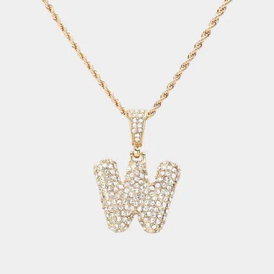 Fashnzfab -w- Rhinestone Initial Monogram Pendant Brass Chain Necklace In Gold
