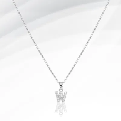 Fashnzfab -w- Stainless Steel Cz Stone Paved Initial Monogram Pendant Necklace In Silver