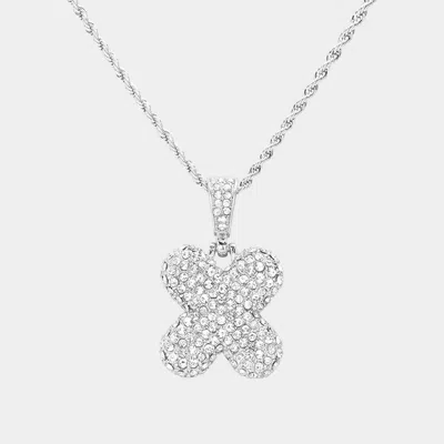 Fashnzfab -x- Rhinestone Vpendant Brass Chain Necklace In Metallic