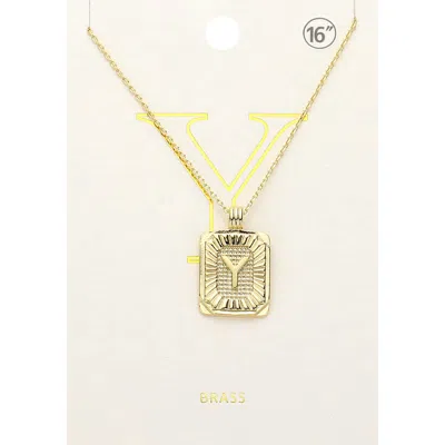 Fashnzfab -y- Brass Metal Rectangle Initial Monogram Pendant Necklace In Brown