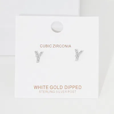 Fashnzfab -y- Cubic Zirconia Initial Initial Monogram Stud Earrings - Rhodium, ~y~ In Multi
