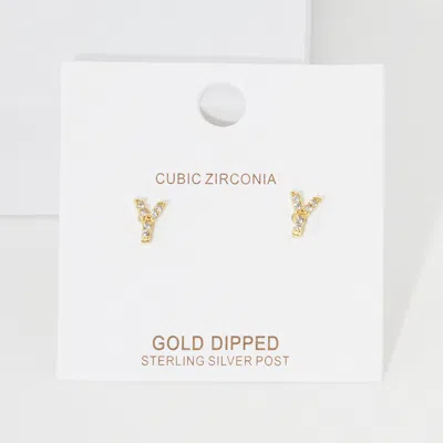Fashnzfab -y- Cubic Zirconia Initial Monogram Stud Earrings - Gold, ~y~
