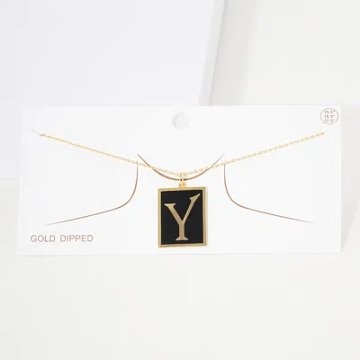 Fashnzfab -y- Gold Dipped Enamel Rectangle Initial Monogram Pendant Necklace