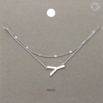 Fashnzfab -y- Initial Monogram Brass Metal Necklace In Metallic