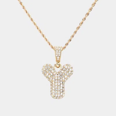 Fashnzfab -y- Rhinestone Initial Monogram Pendant Brass Chain Necklace In Gold