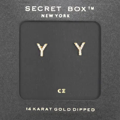 Fashnzfab -y- Secret Box _ 14k Gold Dipped Cz Initial Monogram Stud Earrings - ~y~ In Multi