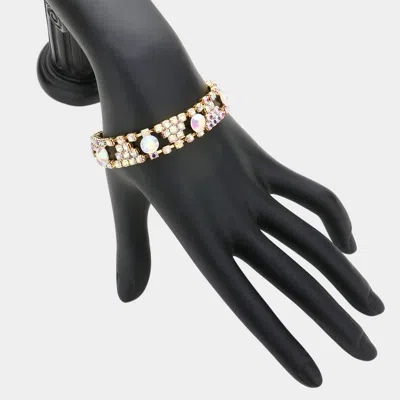 Fashnzfab 0.5" H, 7" L Rhinestone Evening Bracelet In Gold